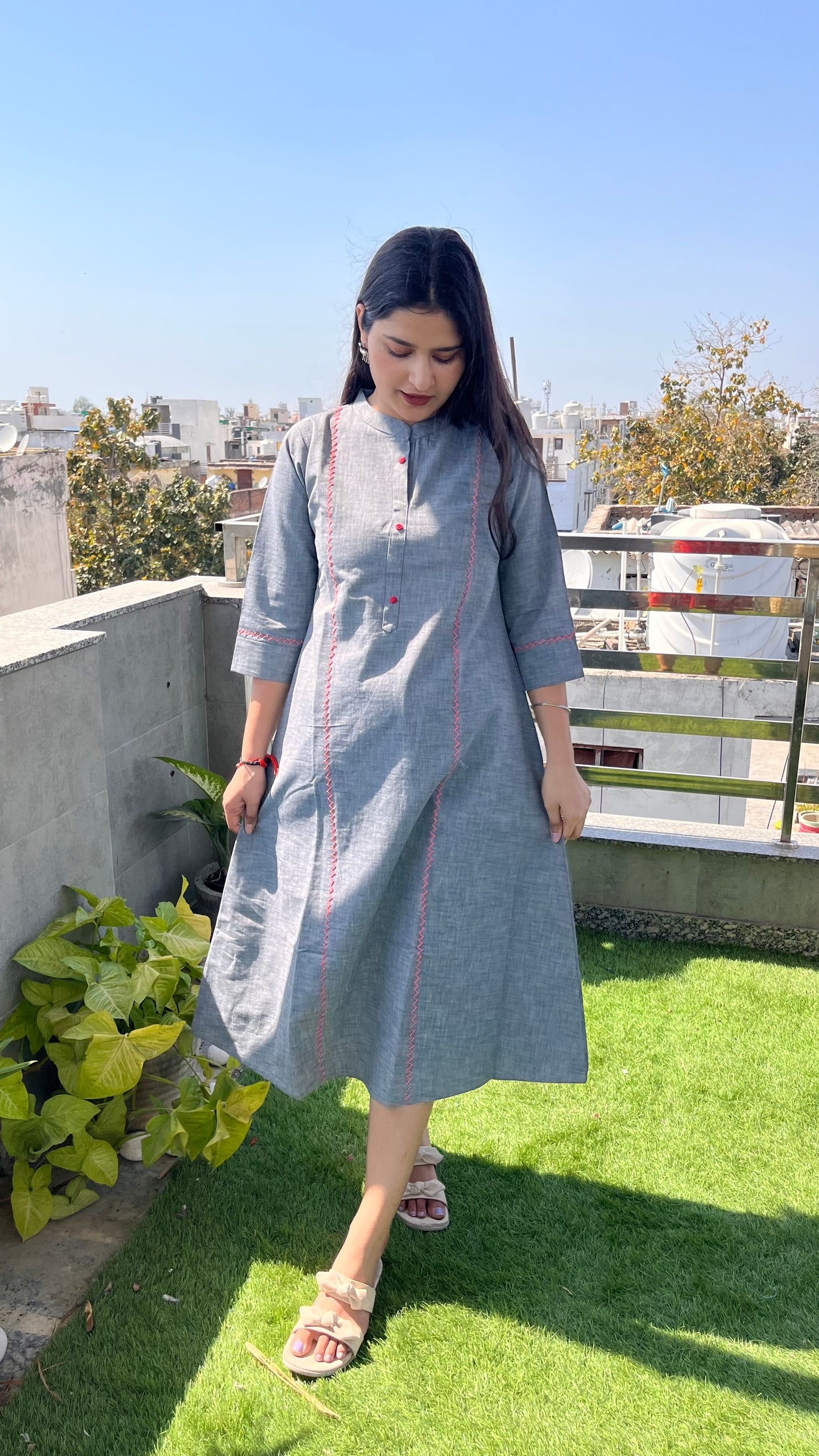 Denim back mirror embroidery