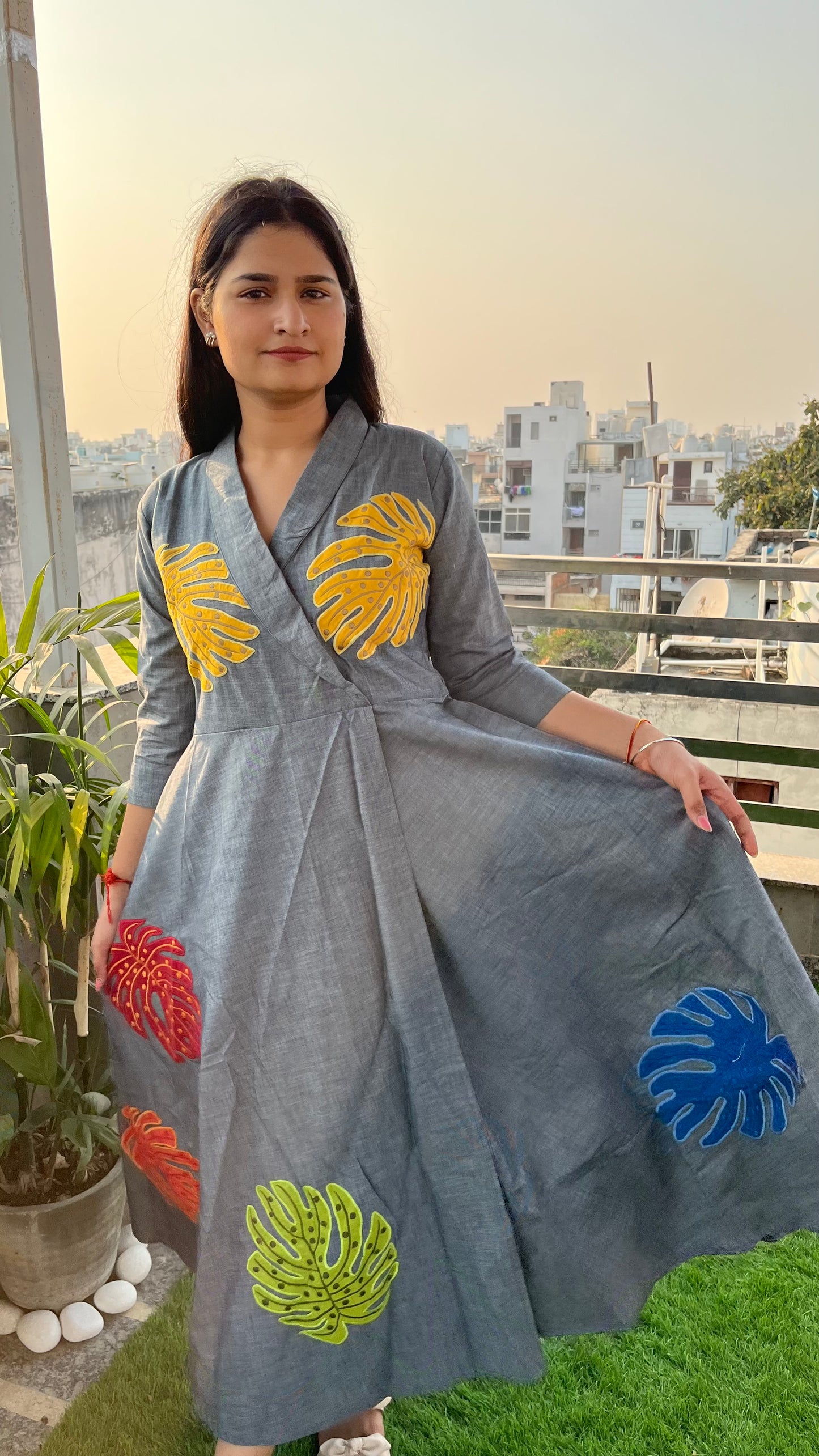 Leaf denim dress