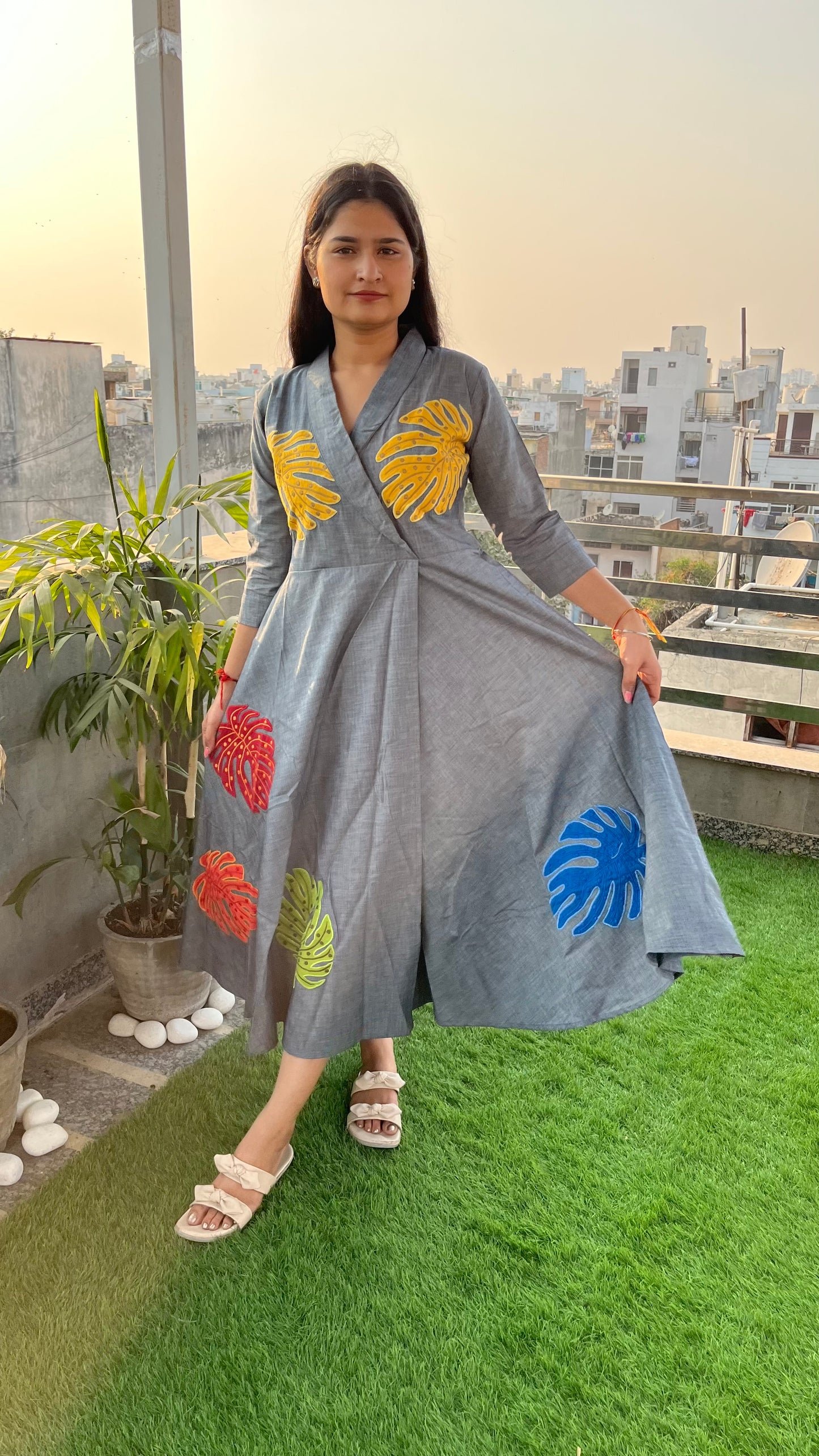 Leaf denim dress