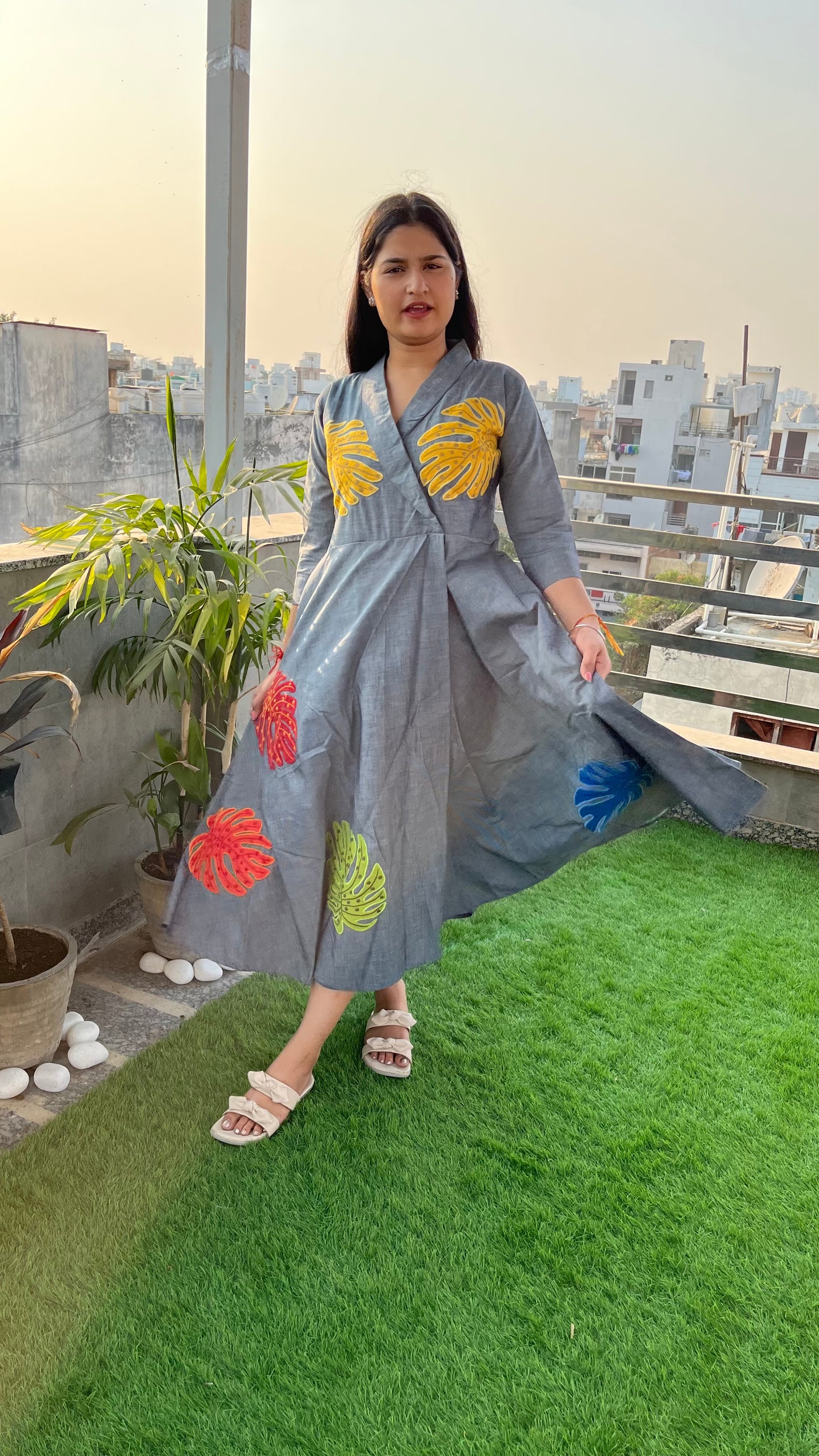 Leaf denim dress