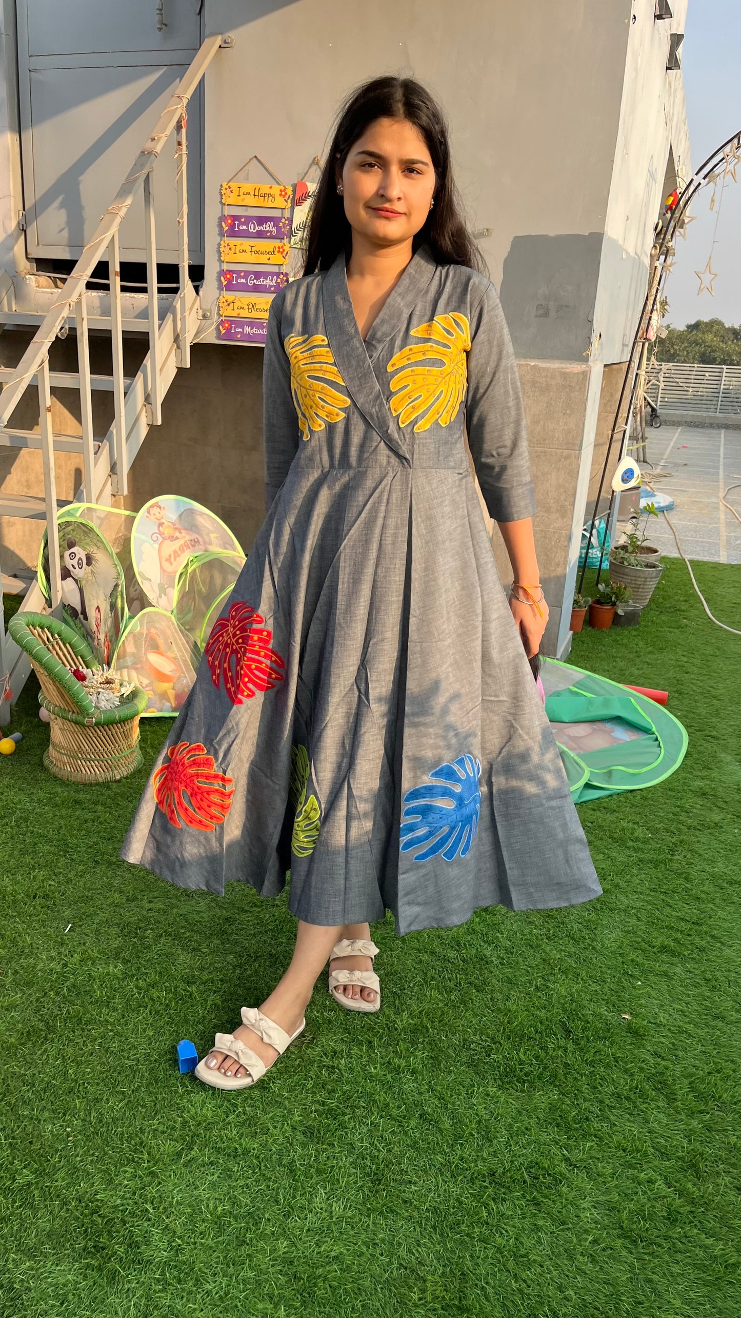 Leaf denim dress