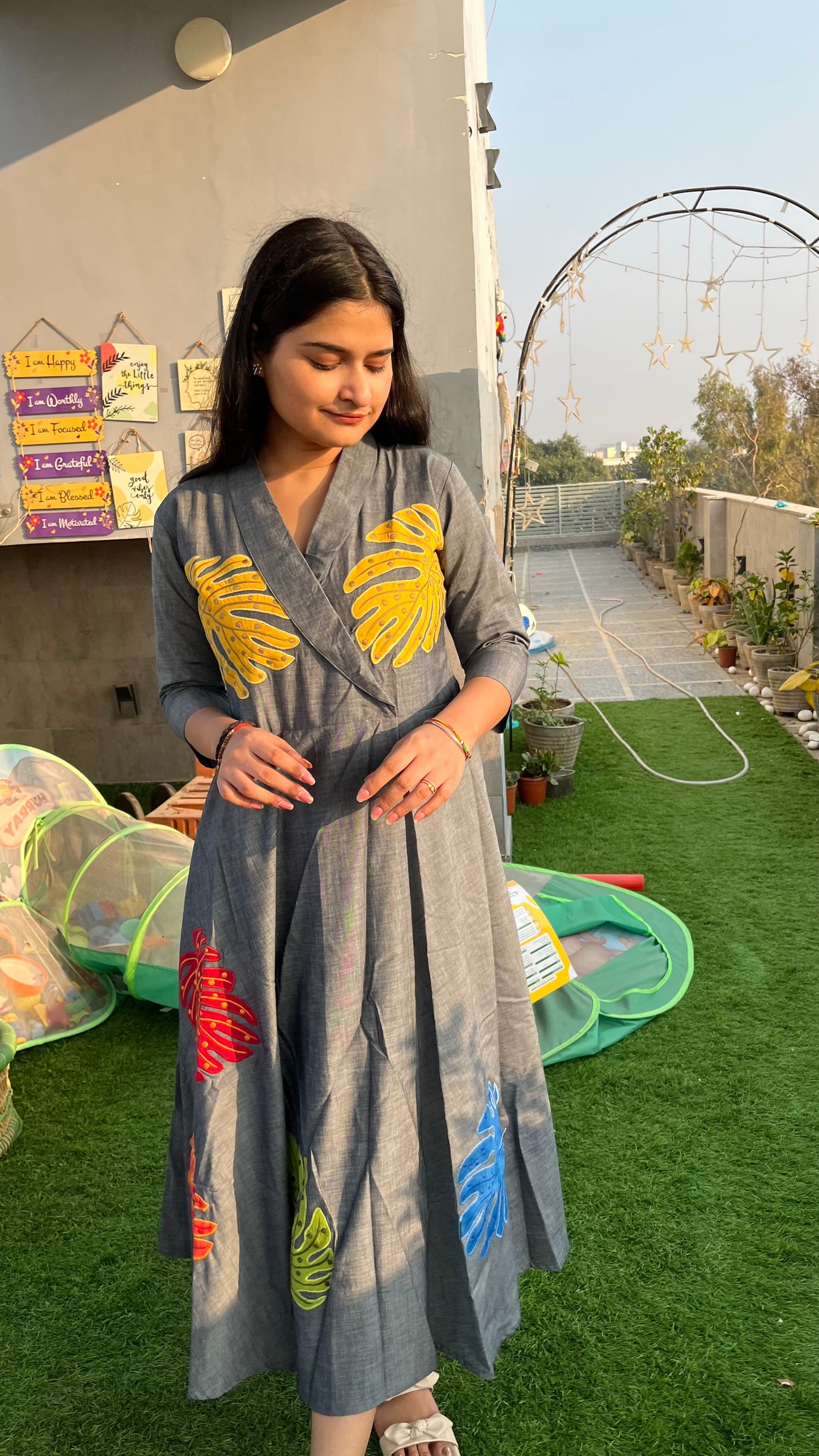 Leaf denim dress