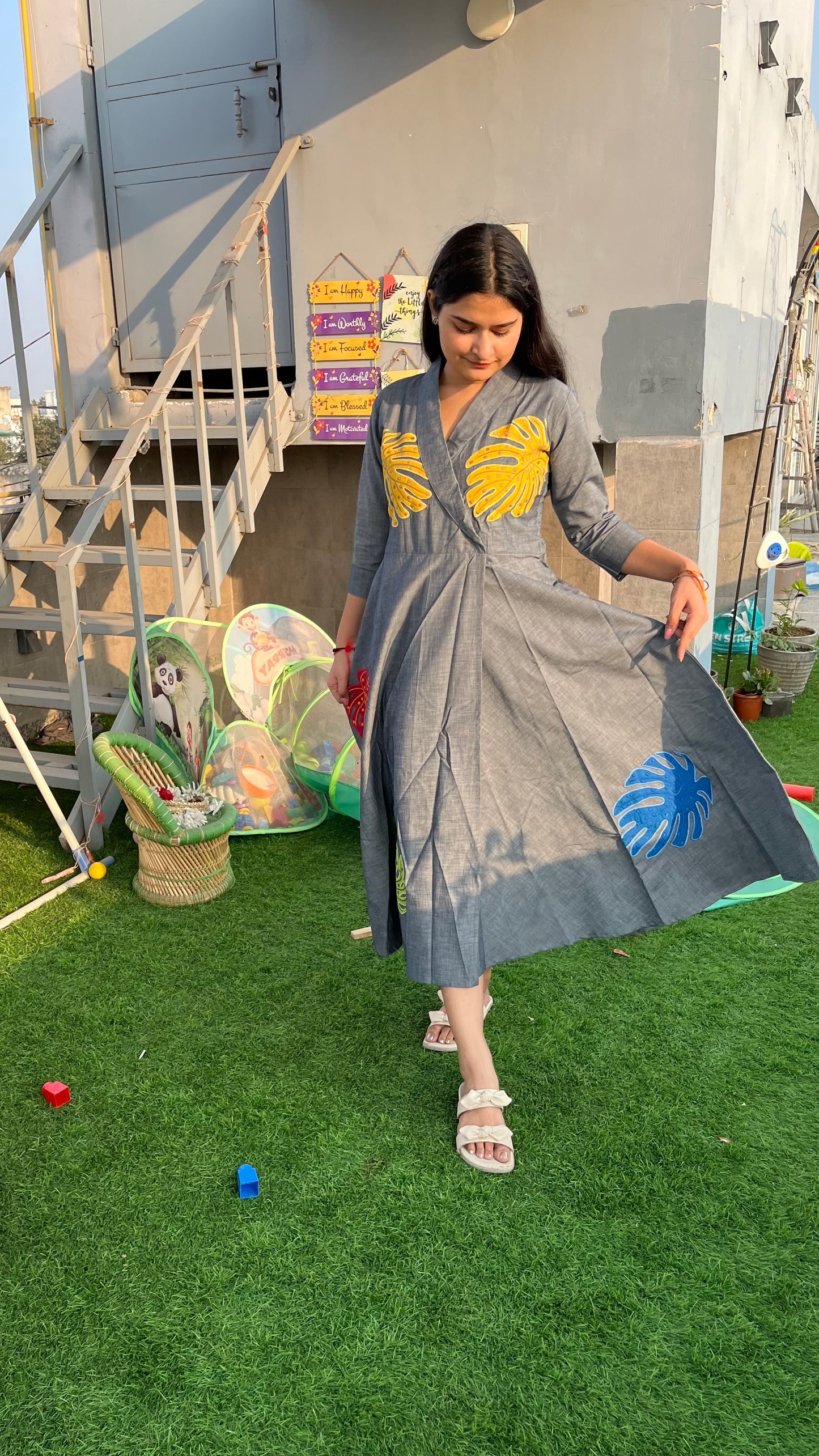 Leaf denim dress