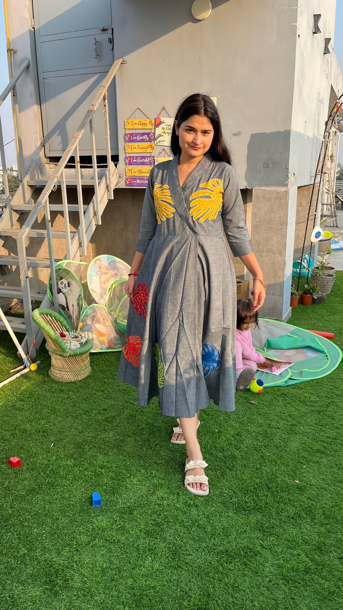 Leaf denim dress