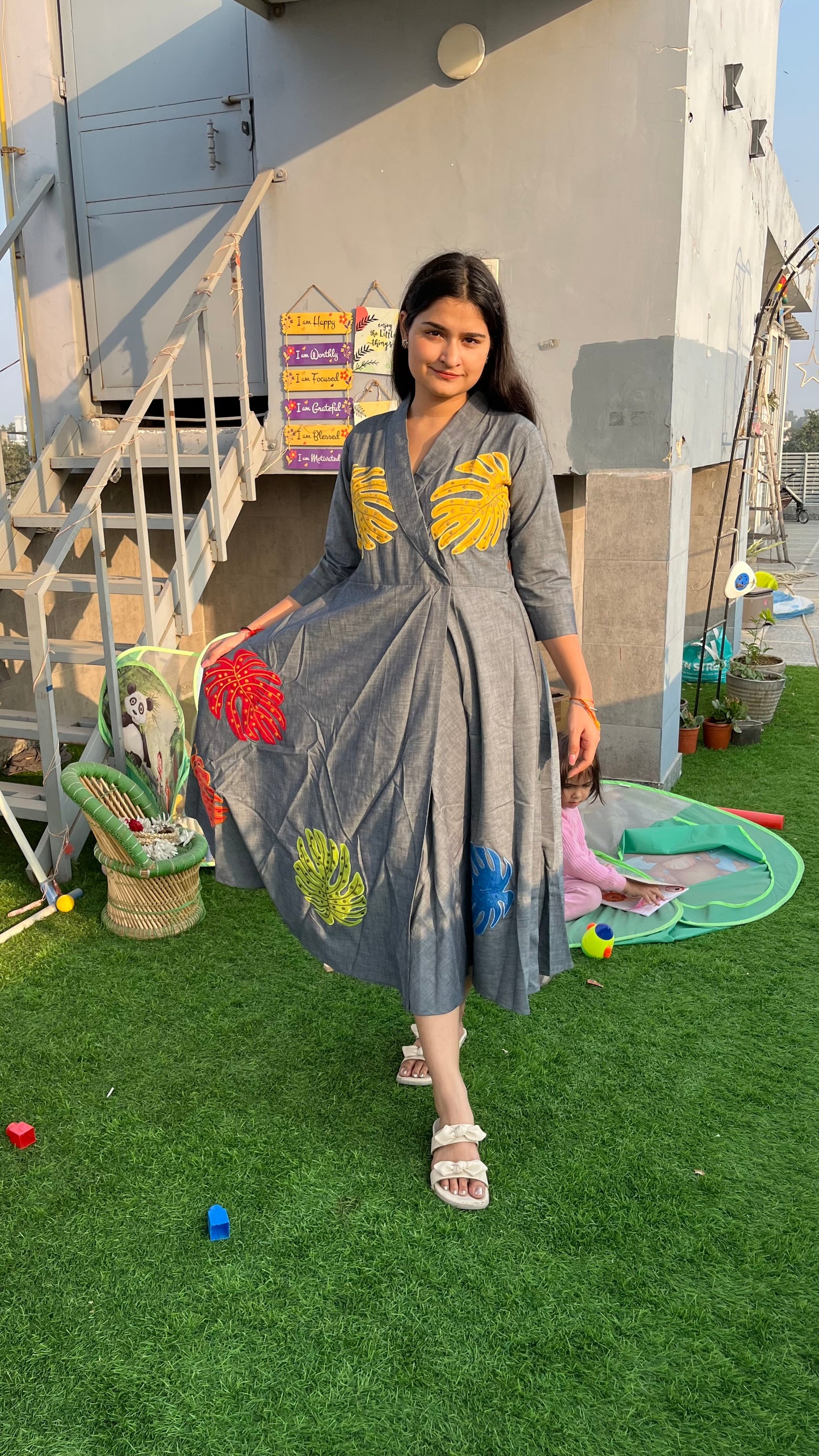 Leaf denim dress