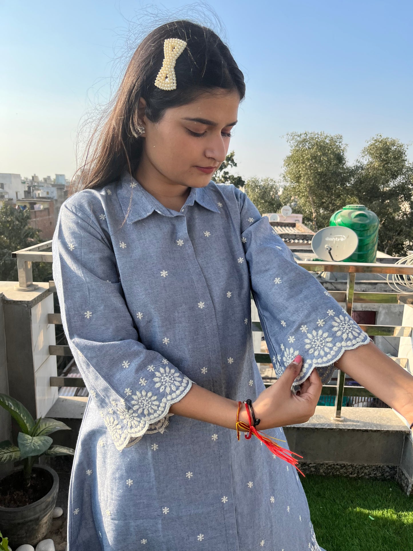Denim Chikankari dress