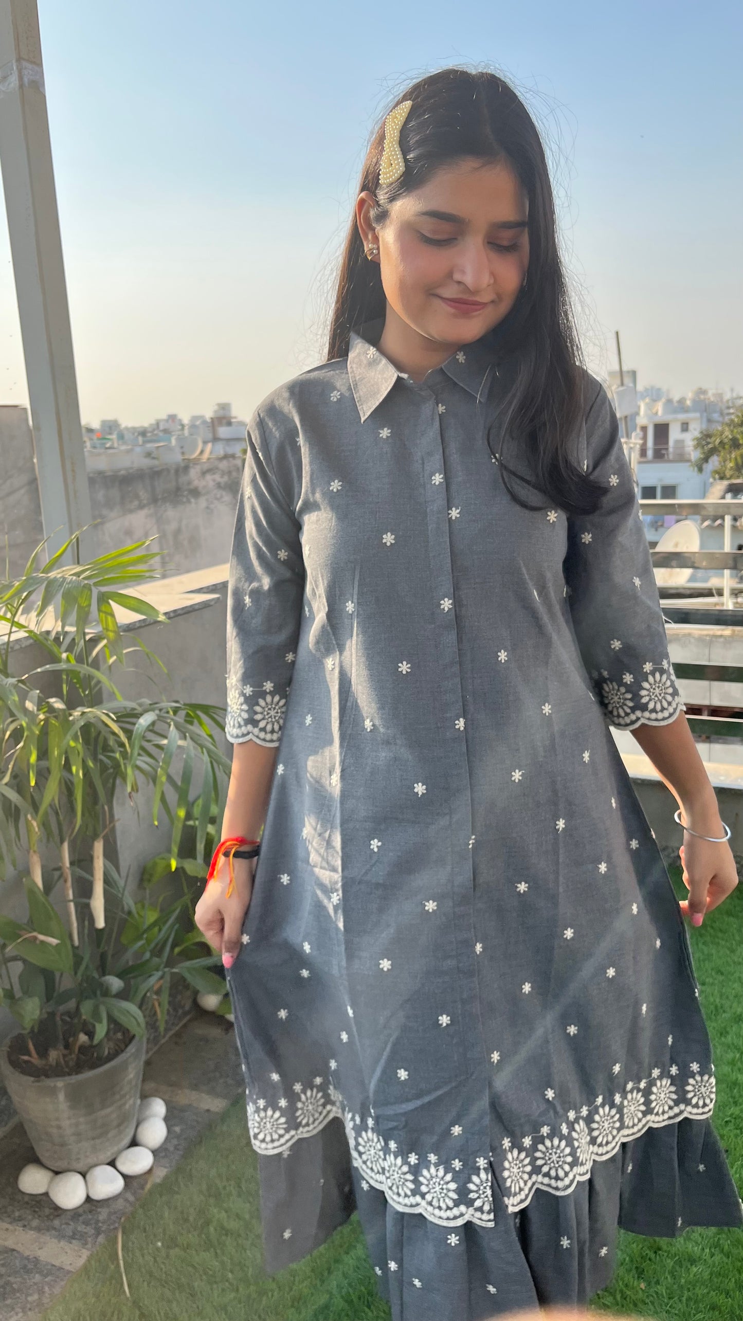 Denim Chikankari dress