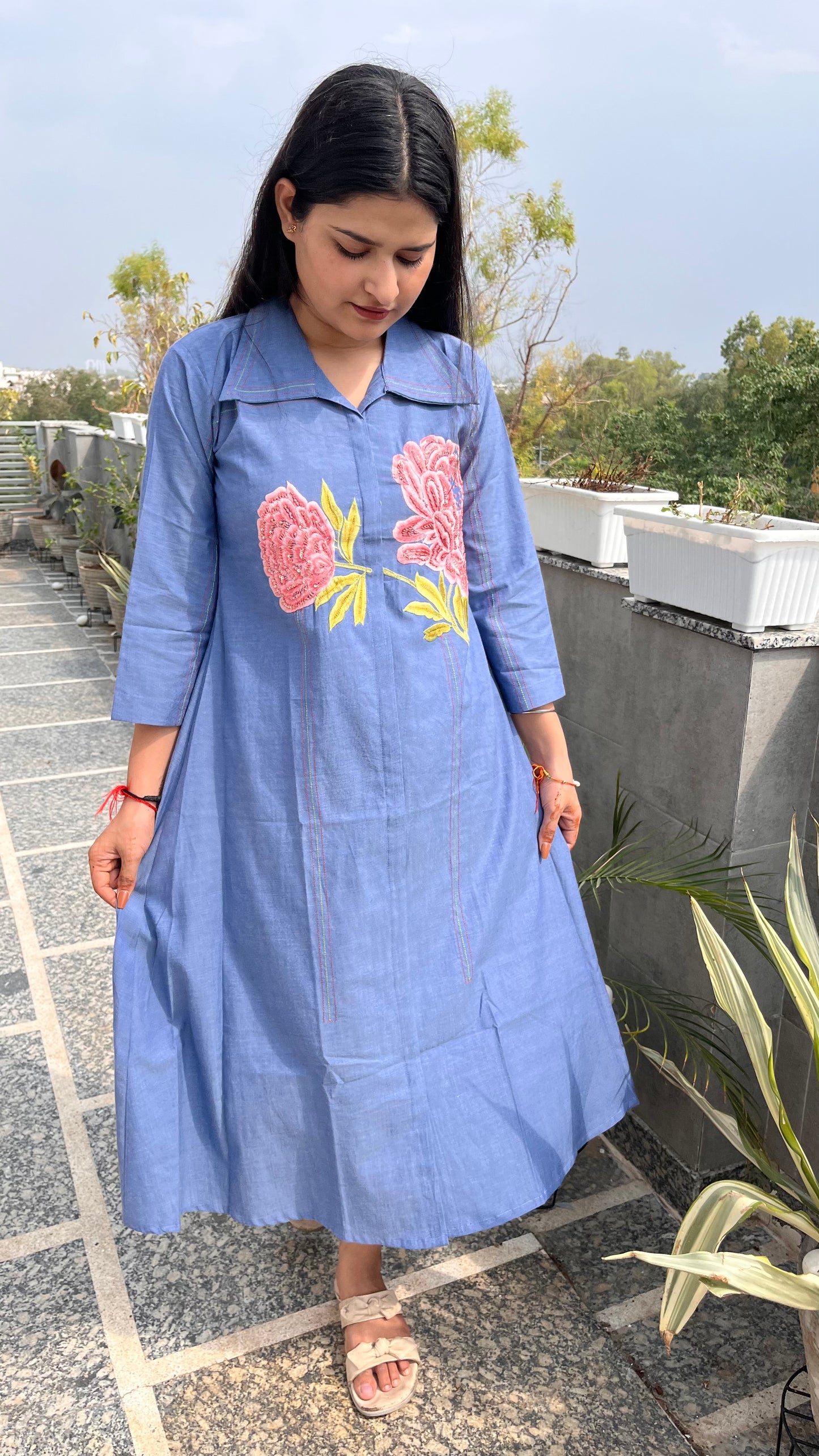 Rose denim dress