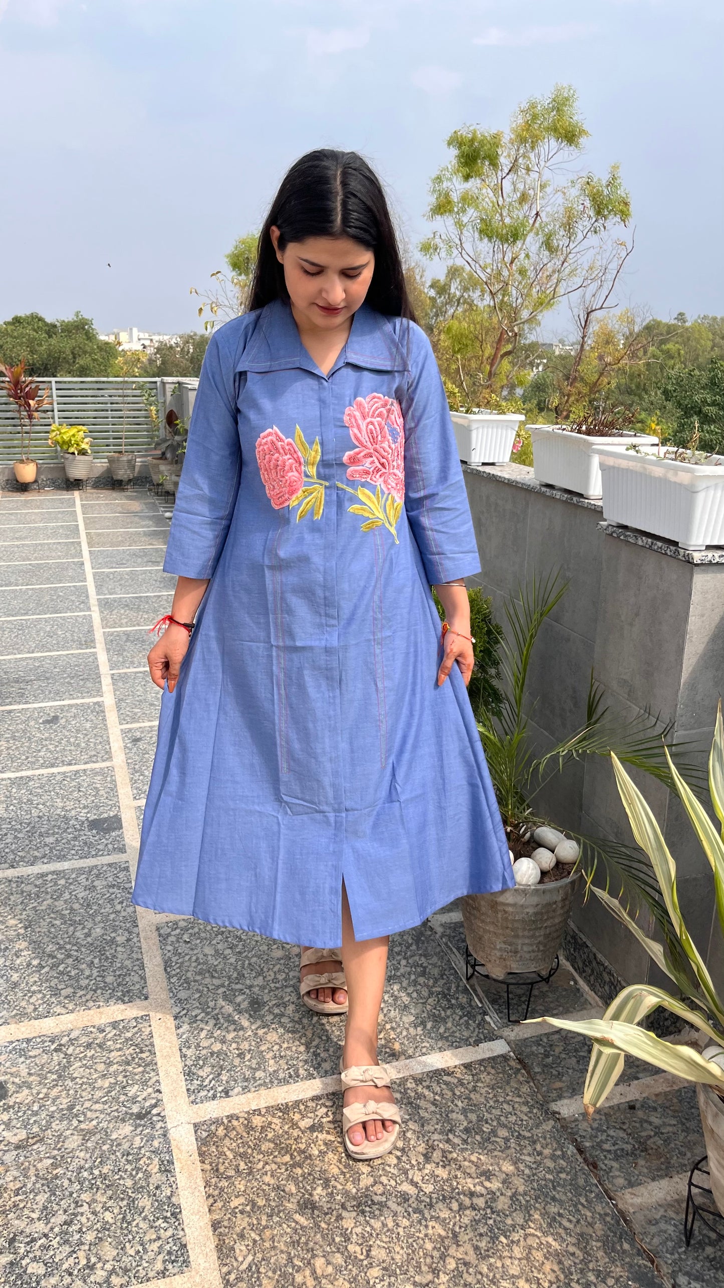 Rose denim dress