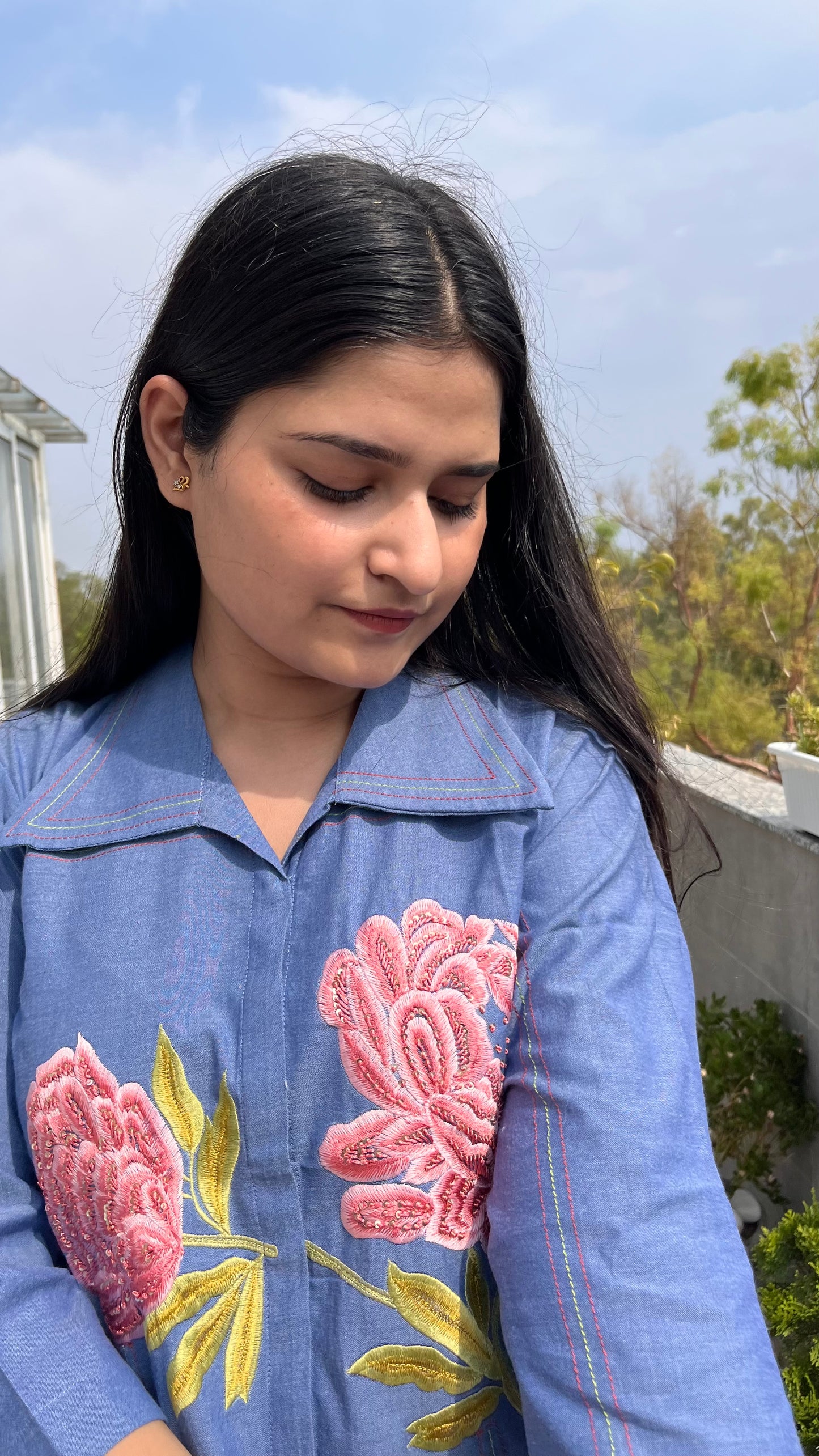 Rose denim dress