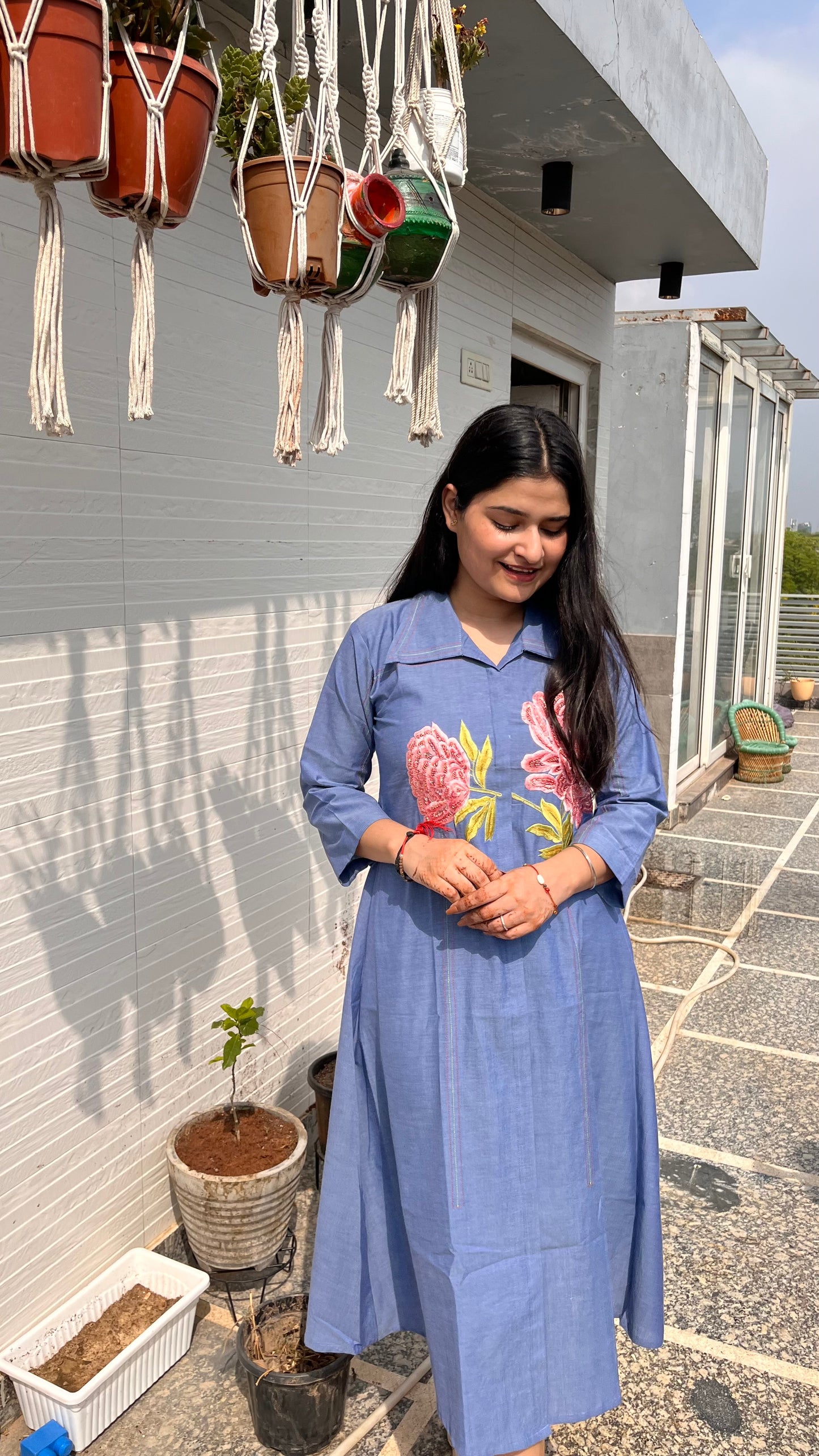 Rose denim dress