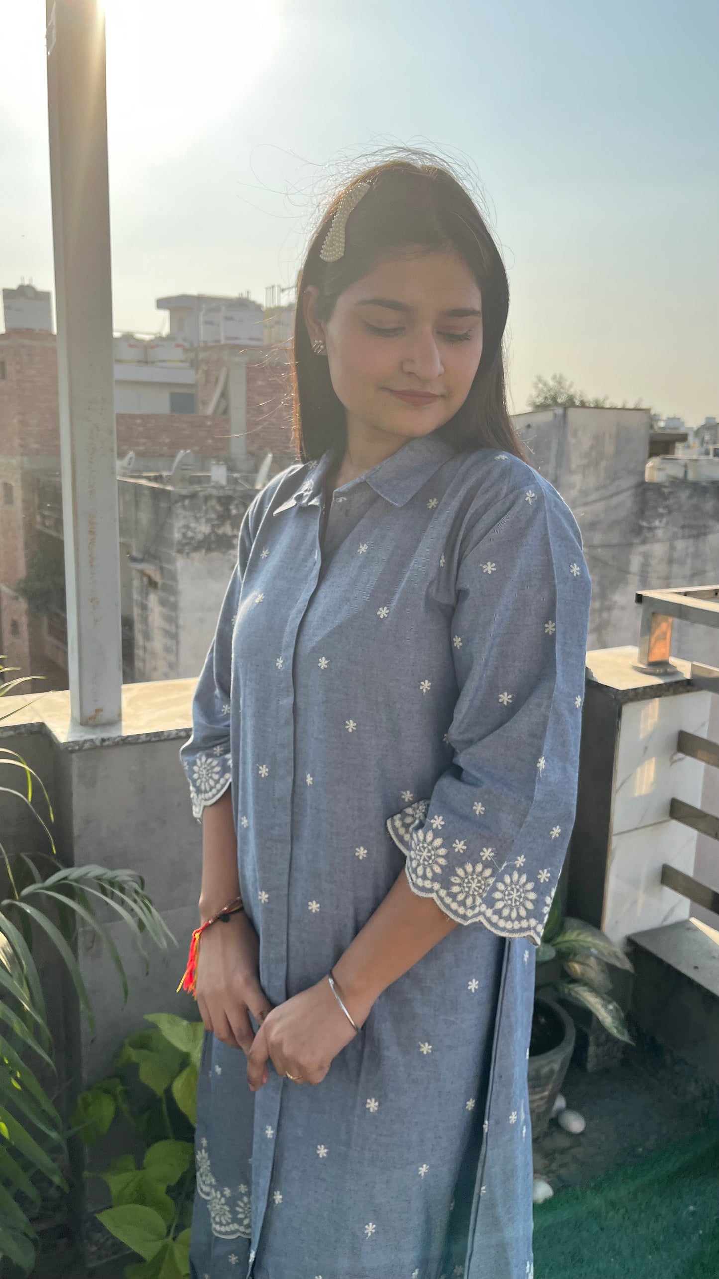 Denim Chikankari dress