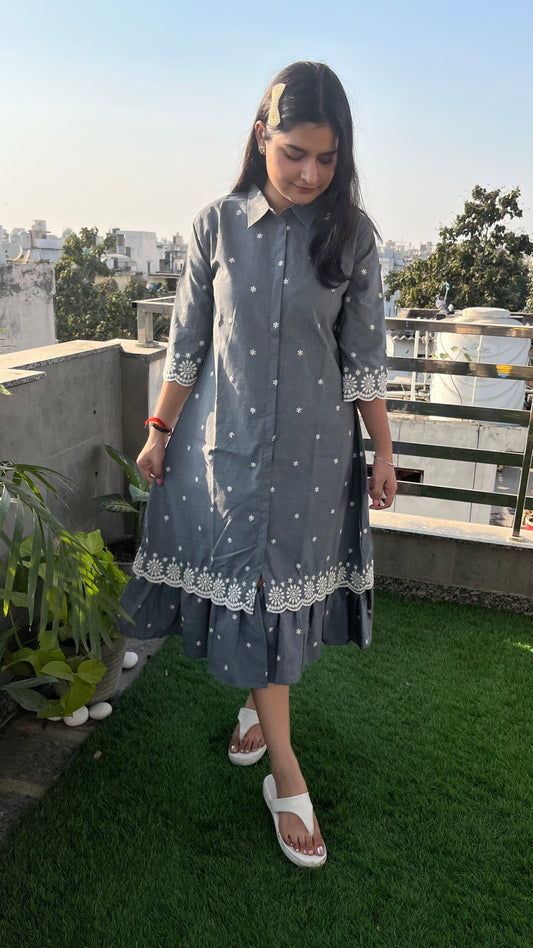Denim Chikankari dress
