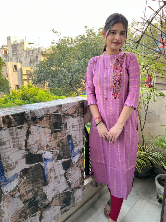 Handloom stripped side embroidered kurta