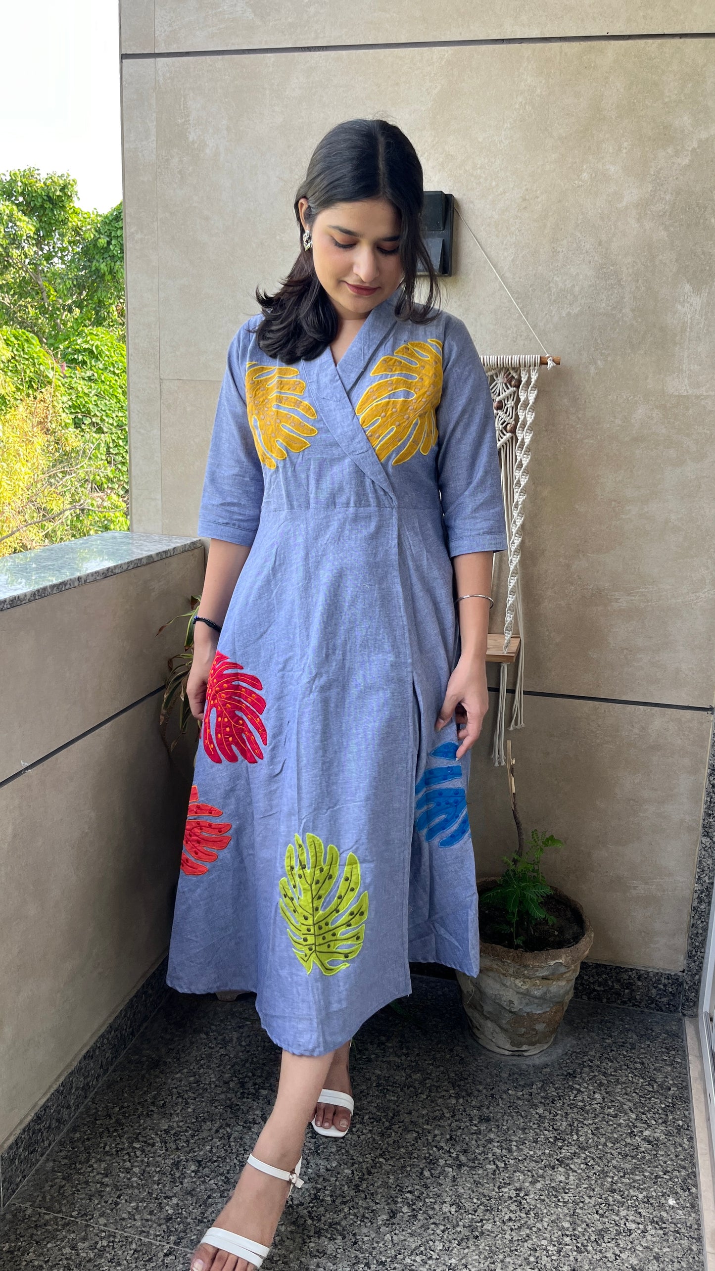 Leaf denim dress