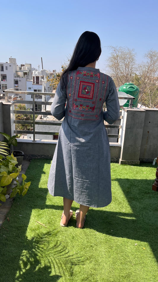 Denim back mirror embroidery