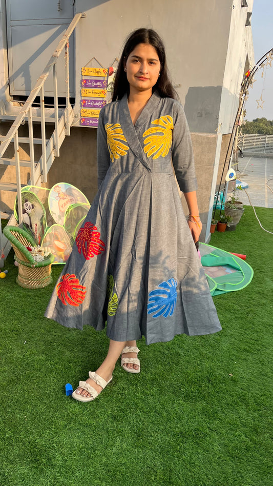 Leaf denim dress