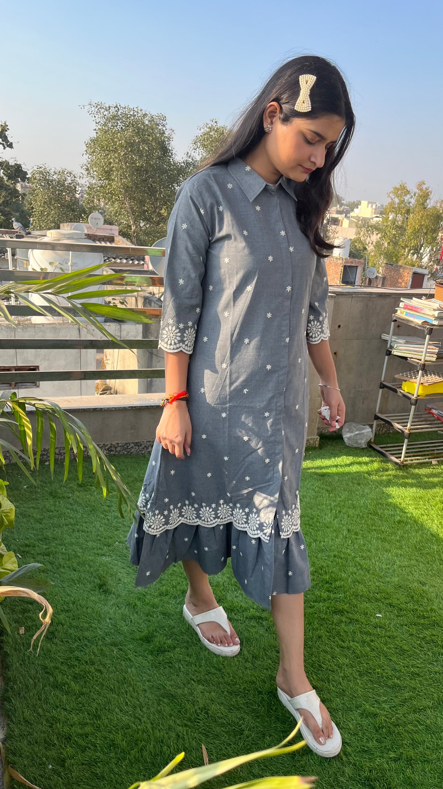 Denim Chikankari dress