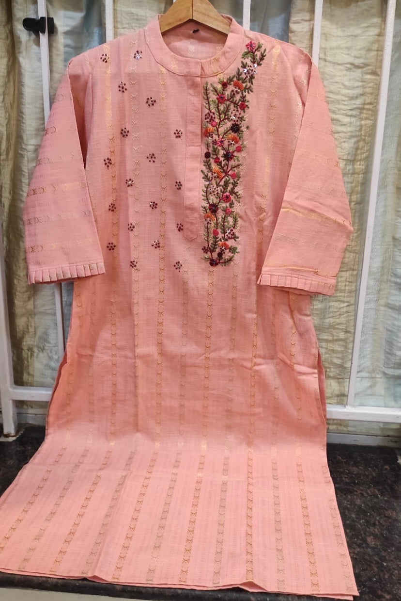 Handloom stripped side embroidered kurta